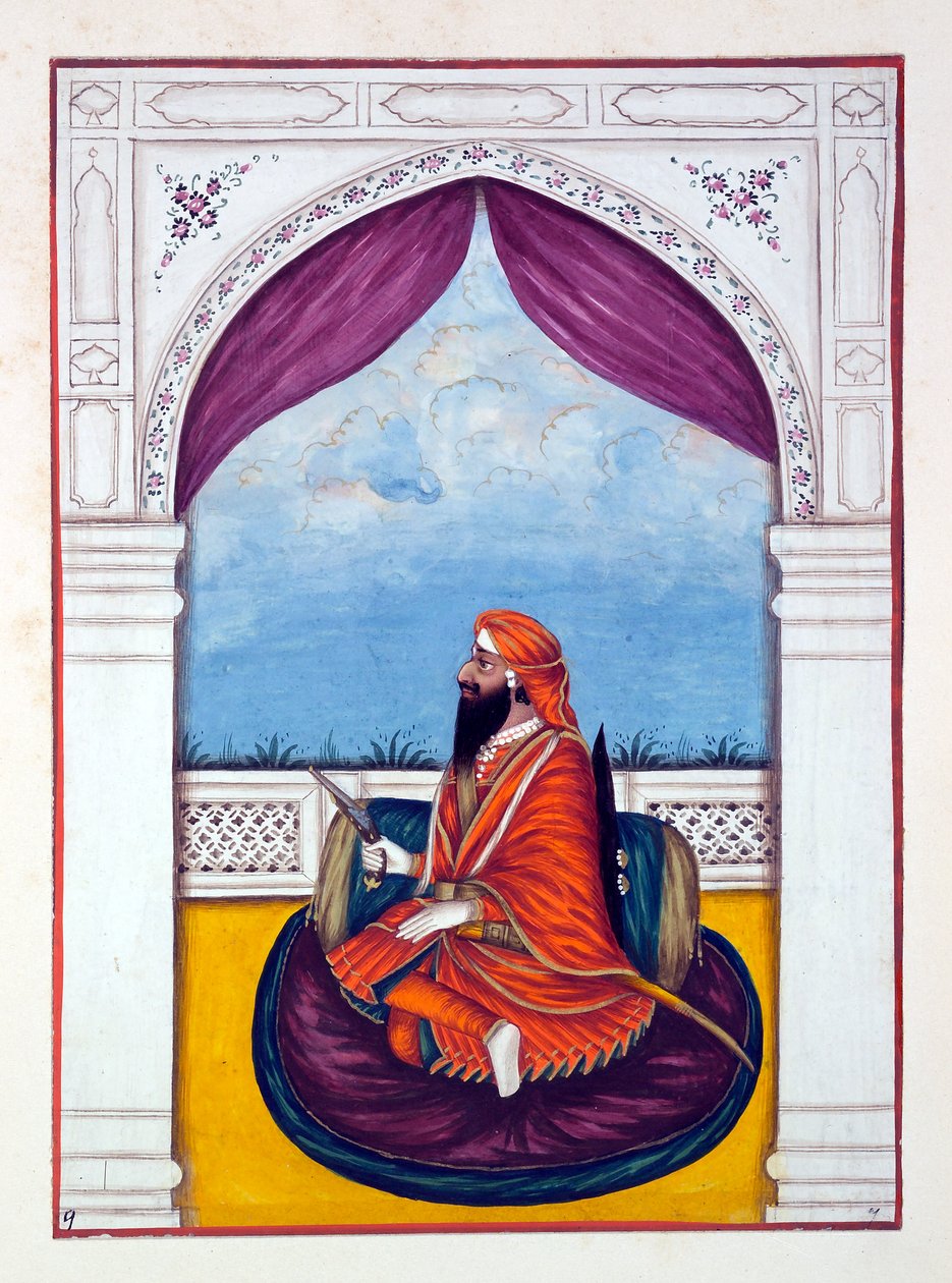Maharaja Dyan Singh, fra The Kingdom of the Punjab, its Rulers and Chiefs, bind I, et bind på 27 akvarellstudier av en uidentifisert indisk kunstner, ca. 1840 (wc på papir) av Indian School