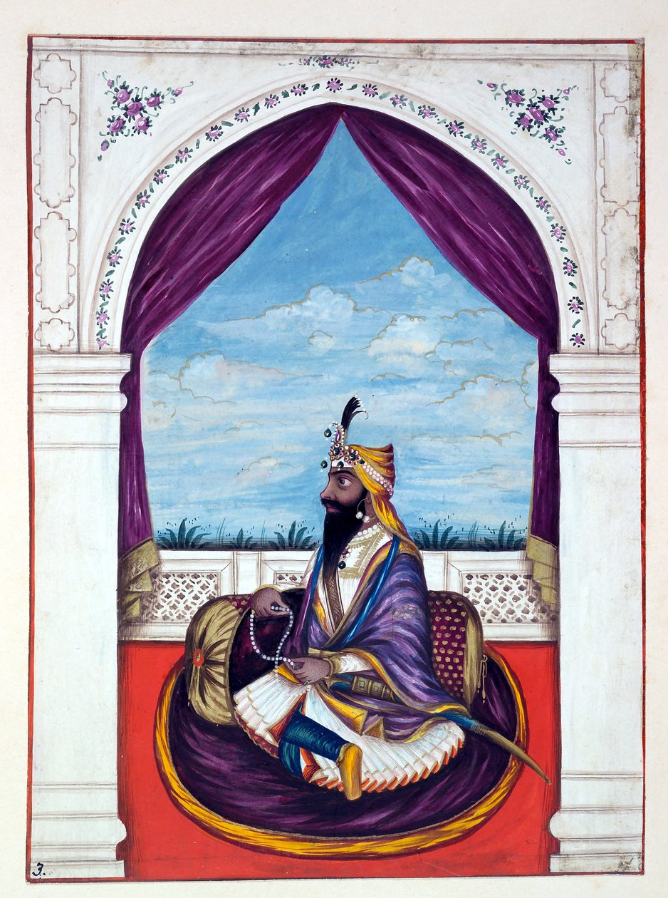 Maharaja Kharak Singh, fra The Kingdom of the Punjab, its Rulers and Chiefs, bind I, et bind med 27 akvarellstudier av en uidentifisert indisk kunstner, ca. 1840 (wc) av Indian School