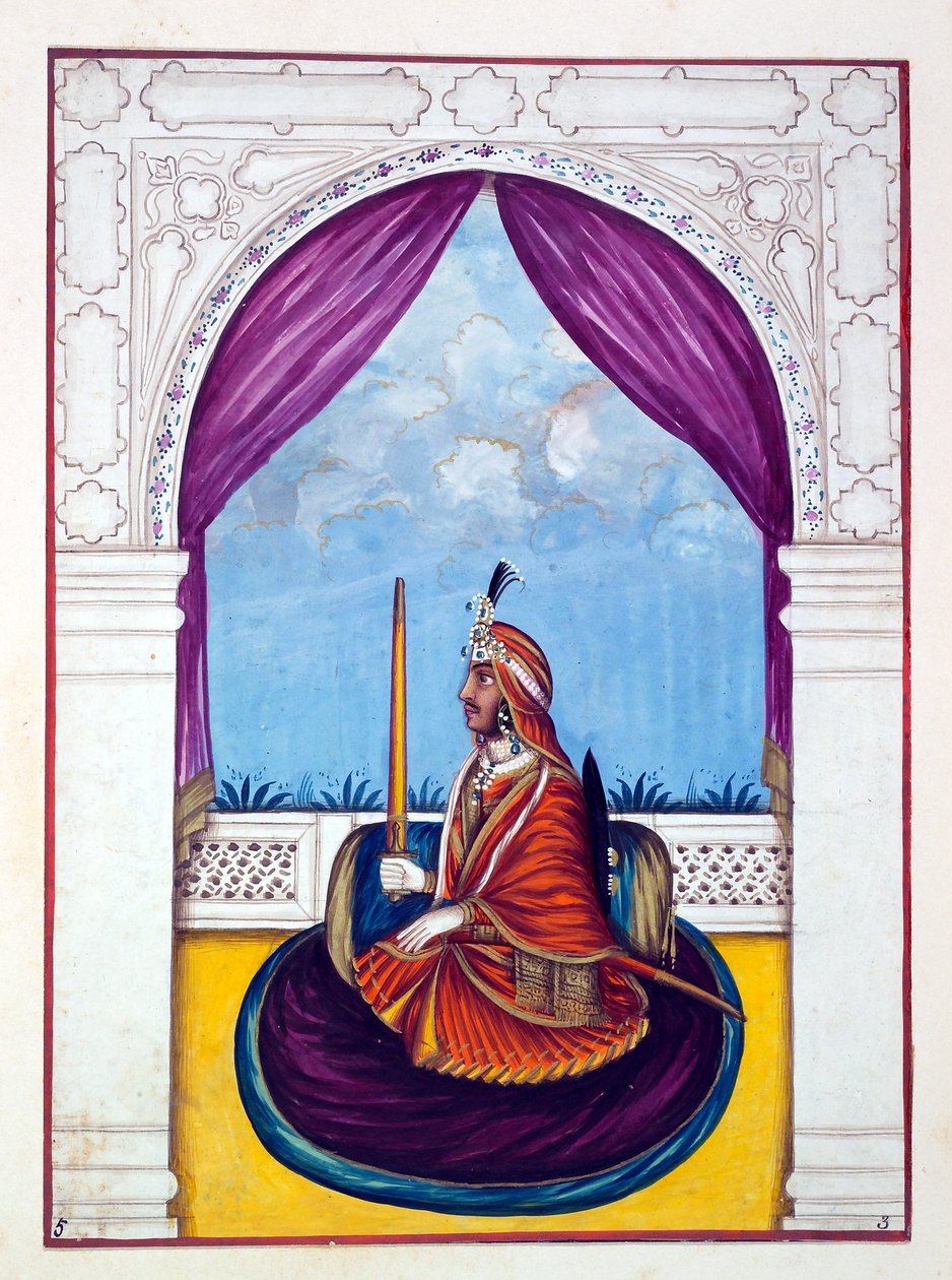 Maharaja Nau Nihal Singh, fra The Kingdom of the Punjab, its Rulers and Chiefs, bind I, et bind med 27 akvarellstudier av en uidentifisert indisk kunstner, ca. 1840 (wc på papir) av Indian School