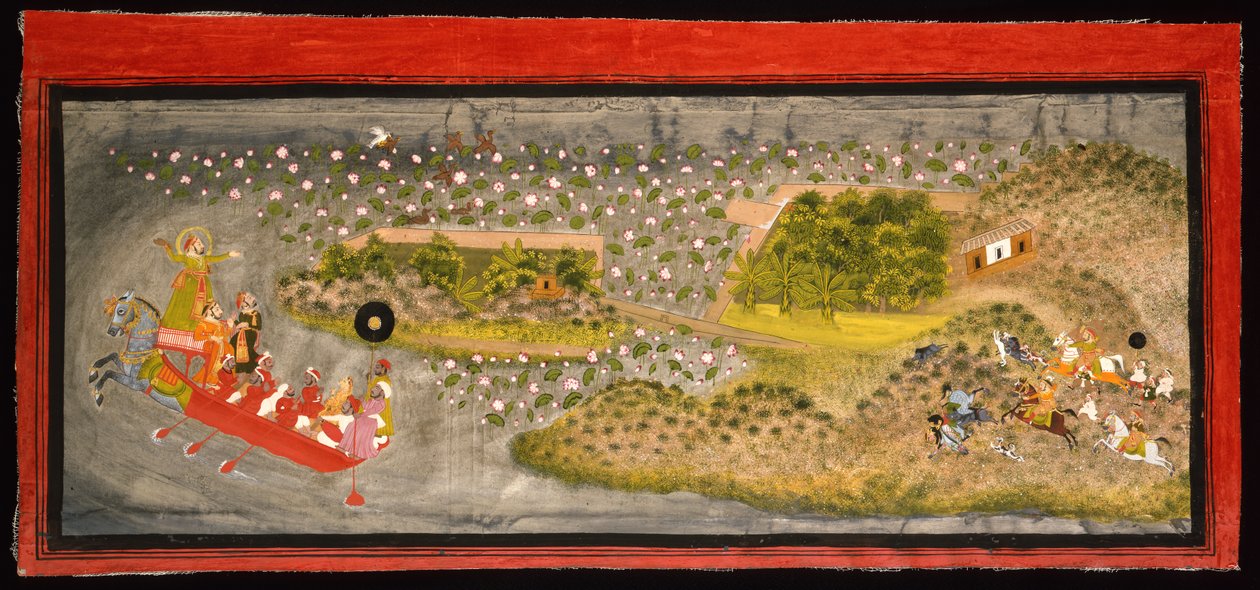 Maharana Jagat Singh II hawking og villsvinjakt, ca. 1740 av Indian School