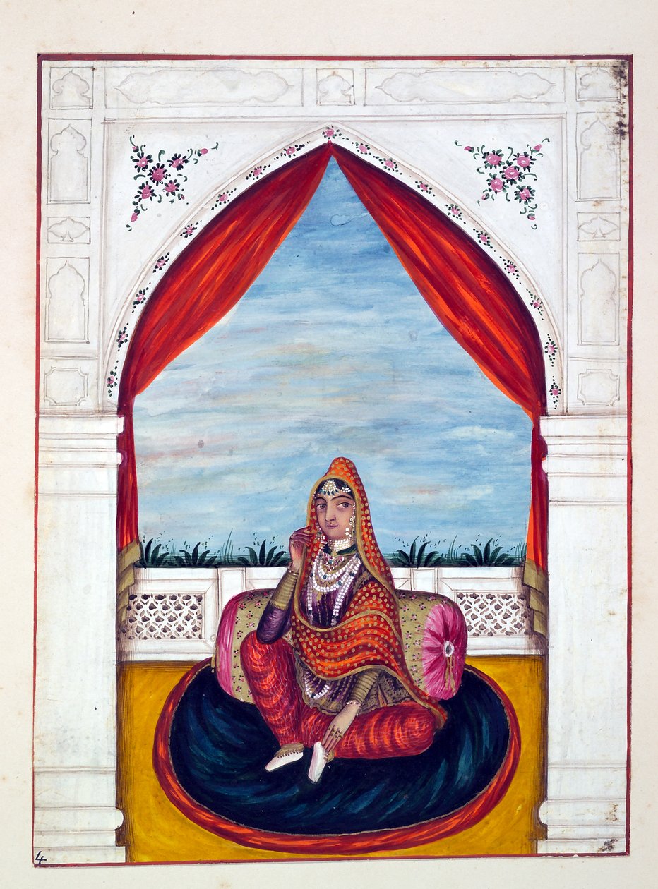Maharani Chand Kaur, fra The Kingdom of the Punjab, its Rulers and Chiefs, bind I, et bind med 27 akvarellstudier av en uidentifisert indisk kunstner, ca. 1840 (wc på papir) av Indian School