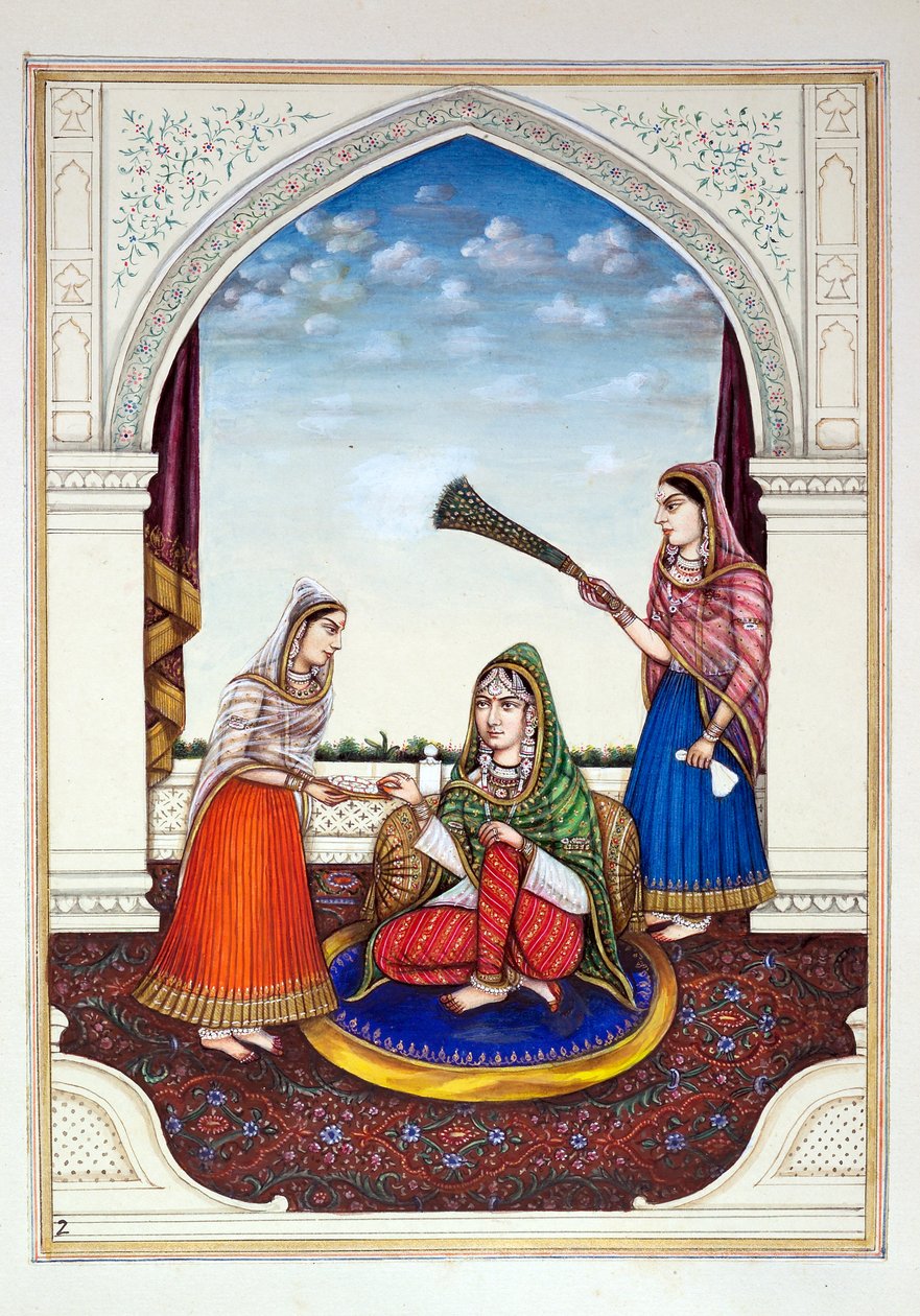 Maharani Jindan, fra The Kingdom of the Punjab, its Rulers and Chiefs, bind I, et bind med 27 akvarellstudier av en uidentifisert indisk kunstner, ca. 1840 (wc på papir) av Indian School