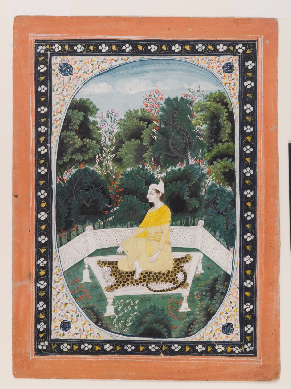 Mann som mediterer i en hage, ca. 1820-40 (wc på papir) av Indian School