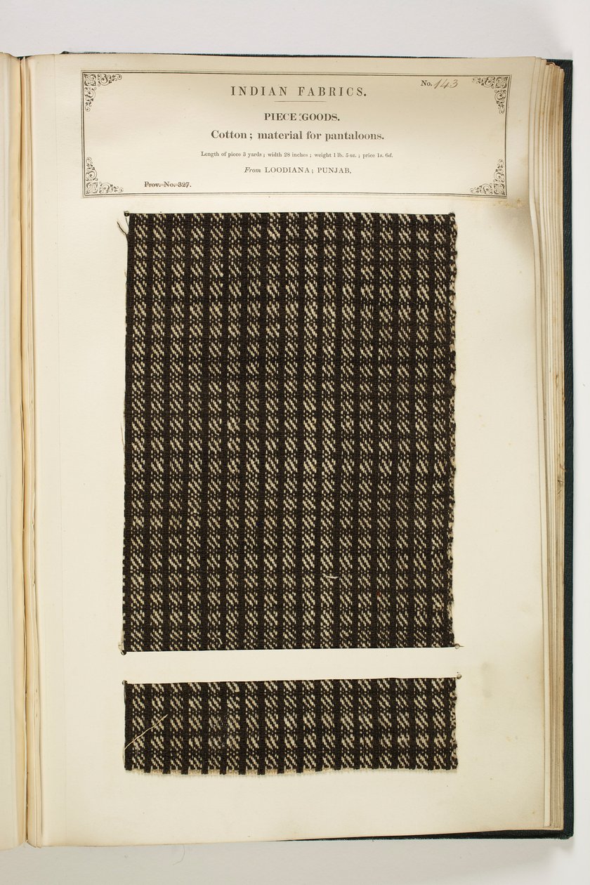 Materiale for Pantaloons, Loodiana, Punjab, Piece Goods, fra The Collection of the Textile Manufacturers of India, av John Forbes Watson, utgitt i 1866 av Indian School