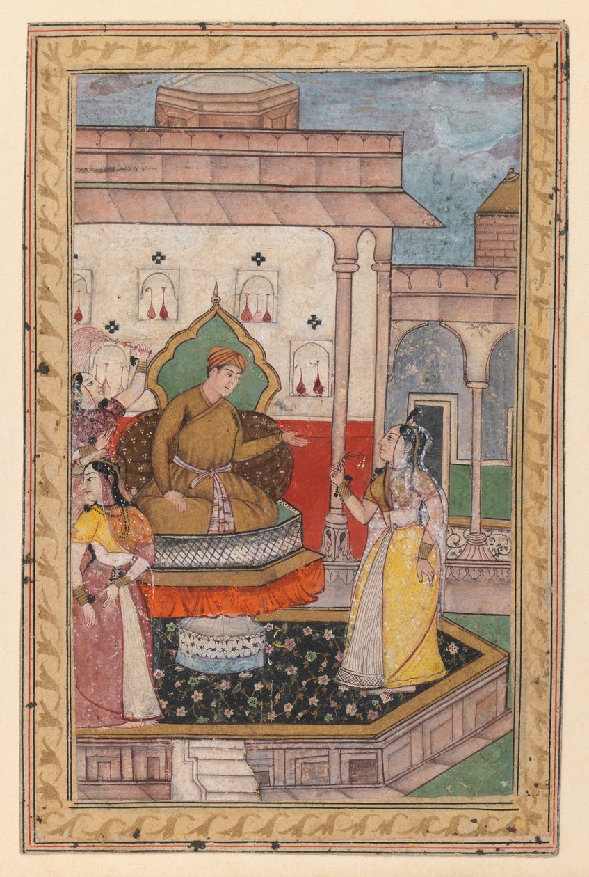 Miniatyrmaleri, hoffscene, slutten av 1500-tallet (ugjennomsiktig wc på papir) av Indian School