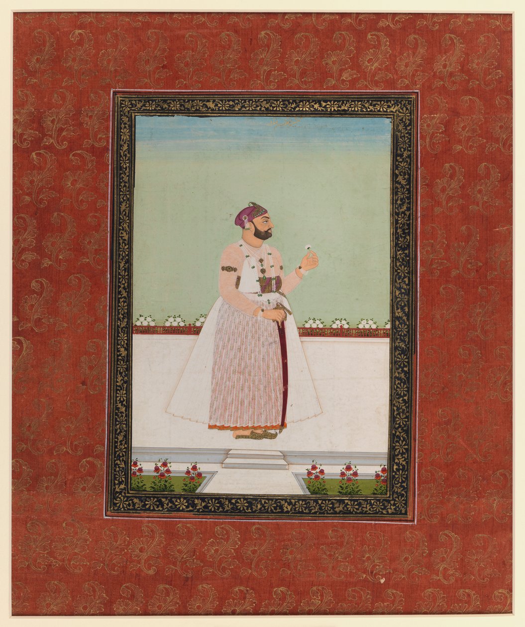 Munir al-Mulk Bahadur, 1875-1900 (ugjennomsiktig wc og gull på papir) av Indian School