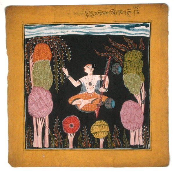 Musikalsk modus Goda Raga-Kulu-Pahari, C100-80 (Gauche på papir) av Indian School