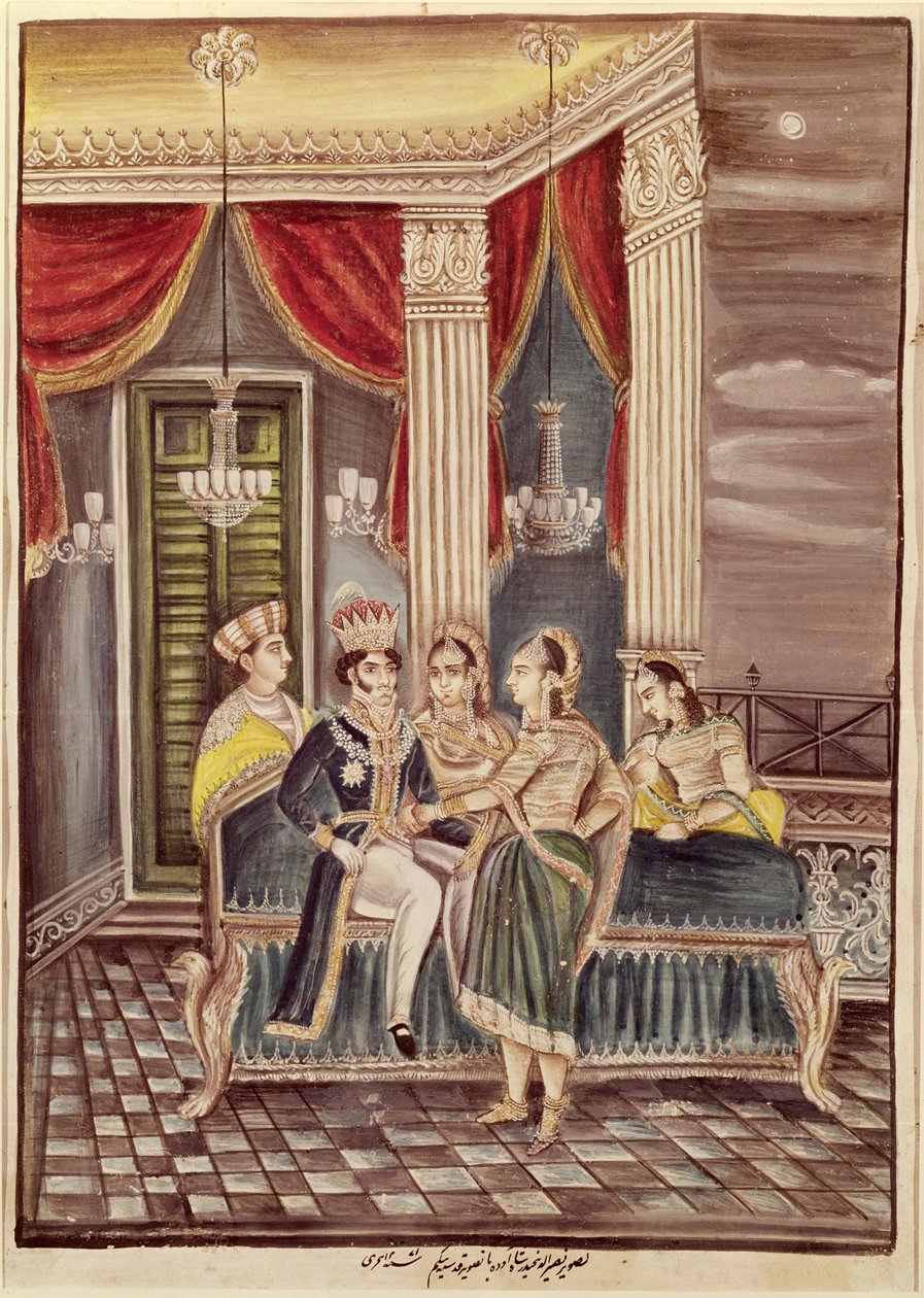 Nasir Ud-Din Haidar (1827-1873) konge av Oudh i sitt palass, 1845 av Indian School