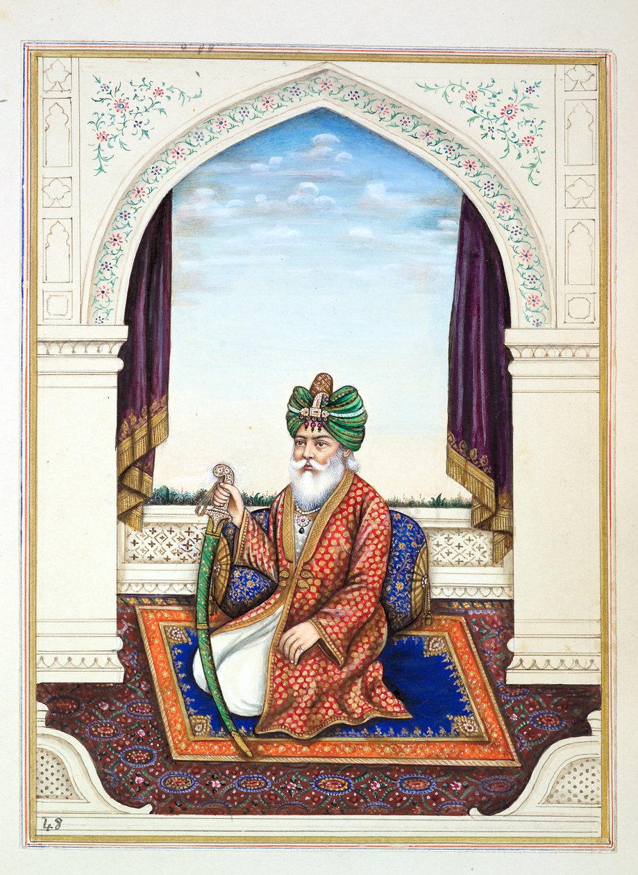 Nawab Mozaffir Khan (Multani), fra The Kingdom of the Punjab, its Rulers and Chiefs, bind II, et bind på 30 akvarellstudier av en uidentifisert indisk kunstner, ca. 1840 (wc på papir) av Indian School