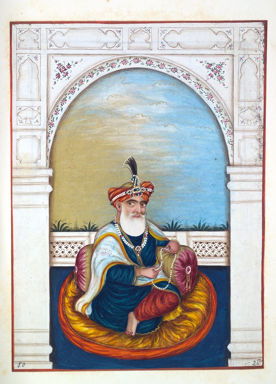 Nawab Sarfaraz Khan (Multani), fra The Kingdom of the Punjab, its Rulers and Chiefs, bind II, et bind med 30 akvarellstudier av en uidentifisert indisk kunstner, ca. 1840 (wc på papir) av Indian School