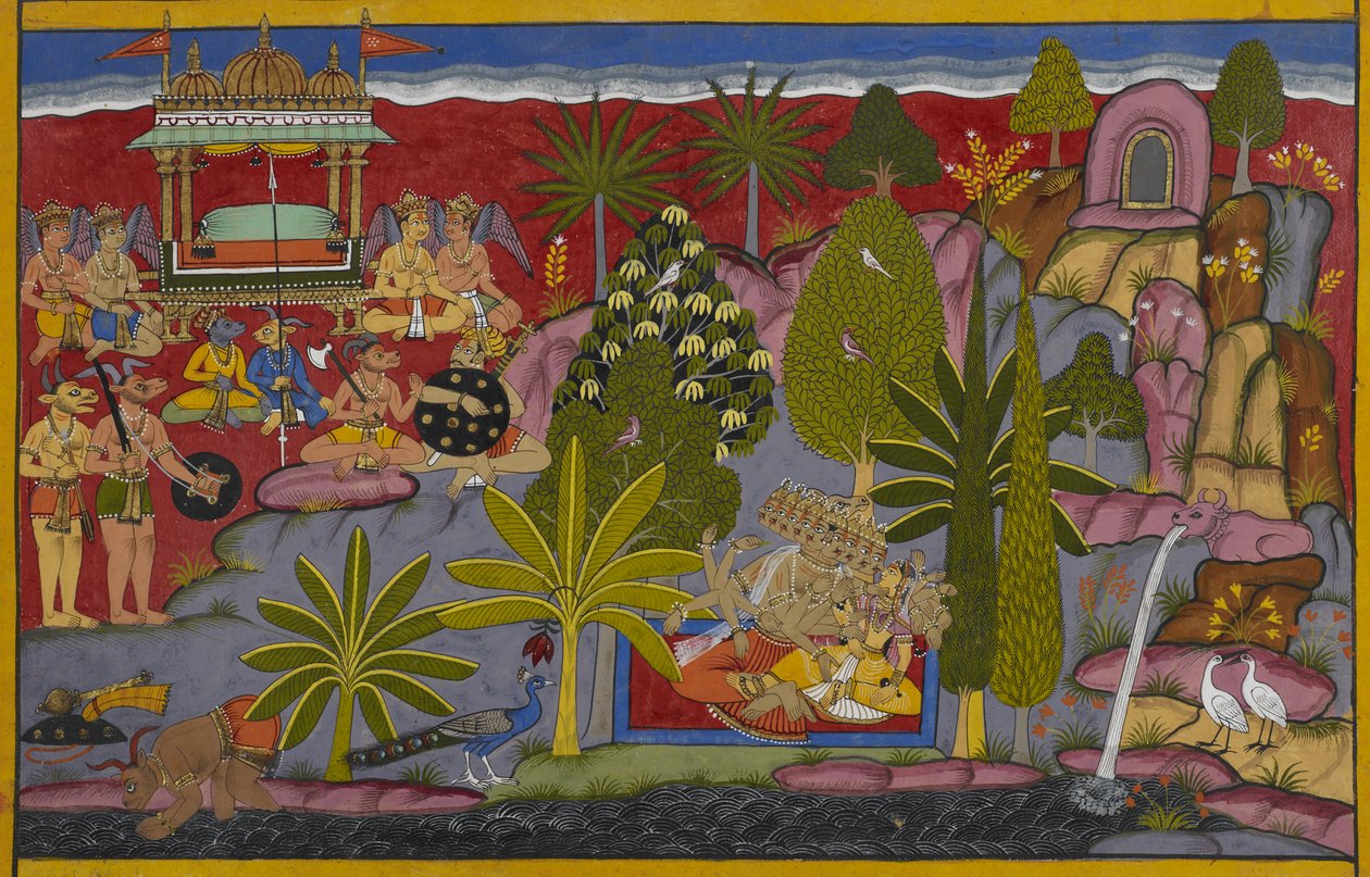 På Kailasa-fjellet angriper Rāvaṇa Rambha til tross for hennes bønn av Indian School