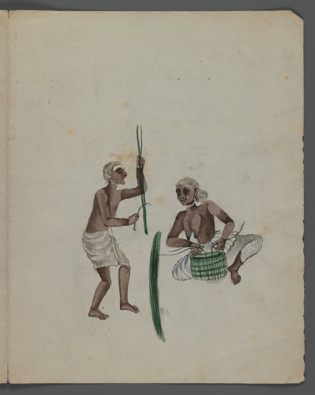 Ett av et sett på ni bilder som viser indianere i forskjellige yrker (wc på papir) av Indian School
