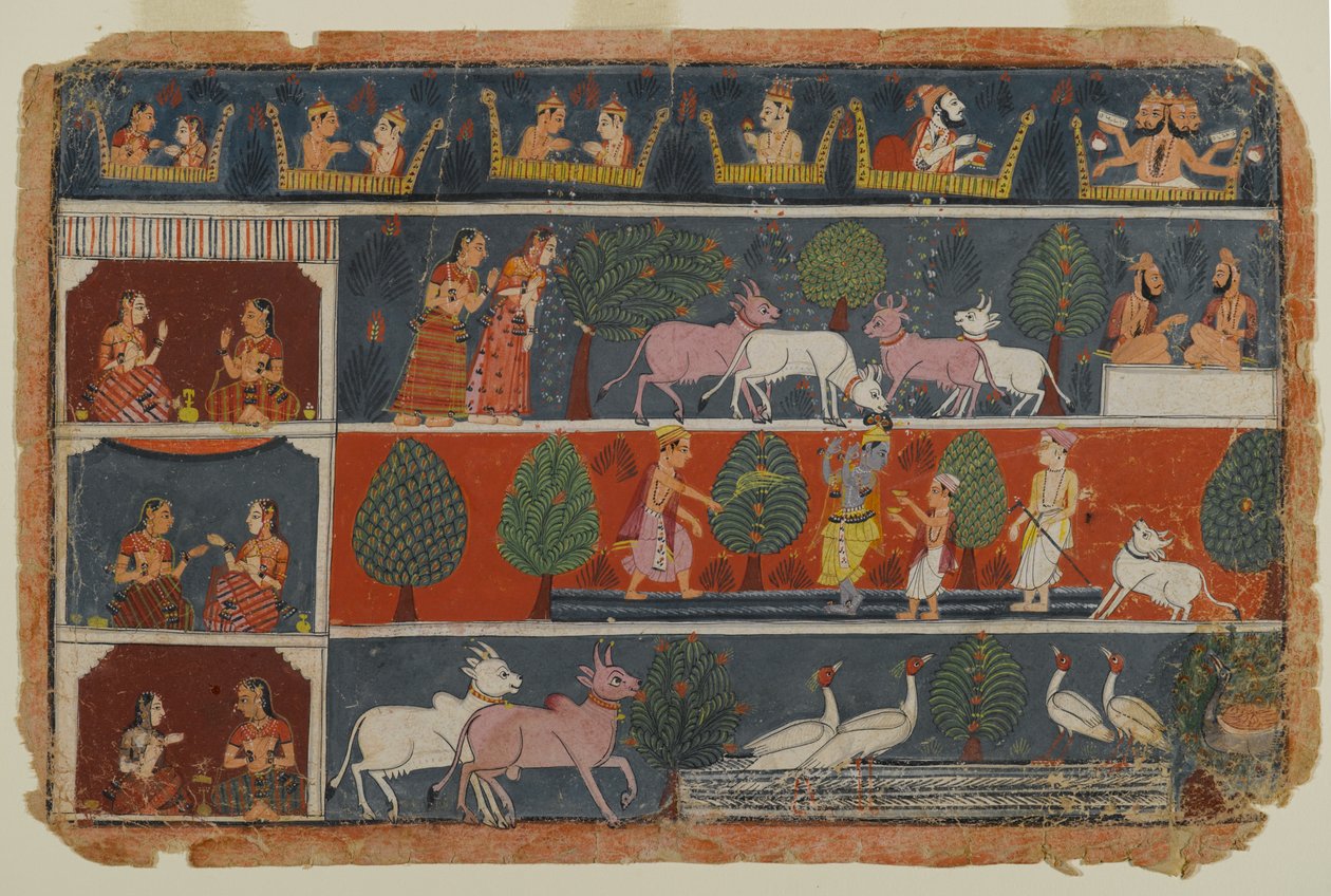 Side fra en Dispersed Bhagavata Purana Series, ca. 1680 (ugjennomsiktig wc på papir) av Indian School