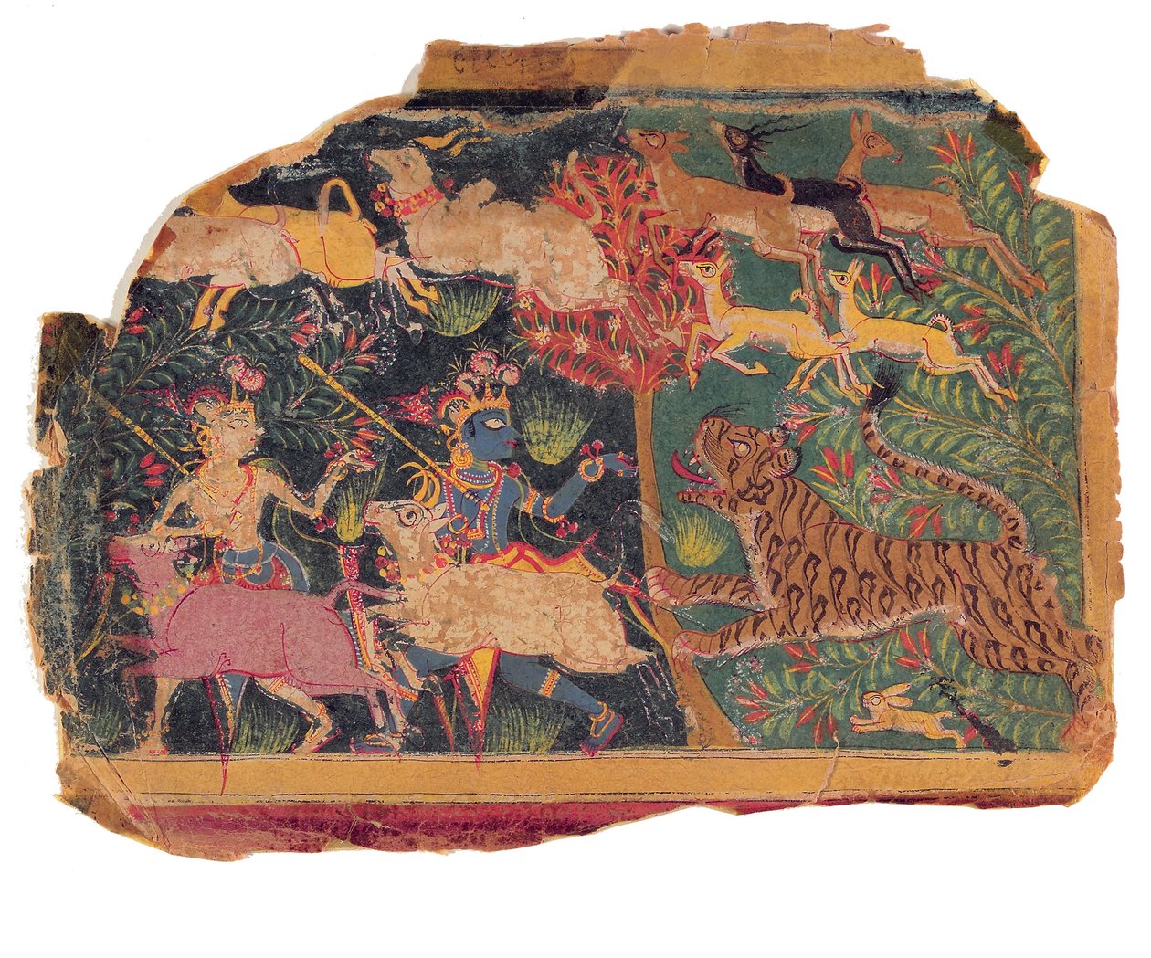 Perils in the Forest, 1525-50 (ugjennomsiktig wc på papir) av Indian School