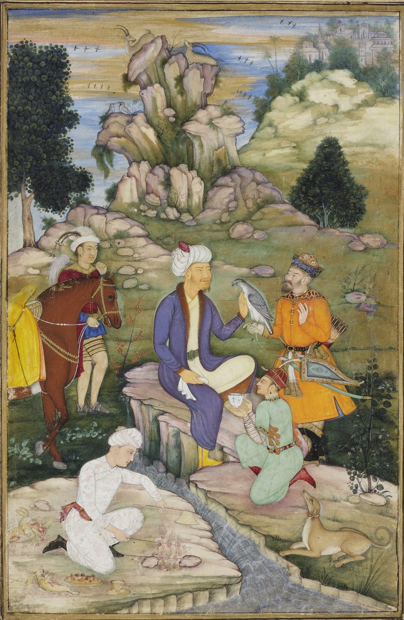 Piknik i løpet av en jakt, ca. 1615 (ugjennomsiktig wc på papir) av Indian School