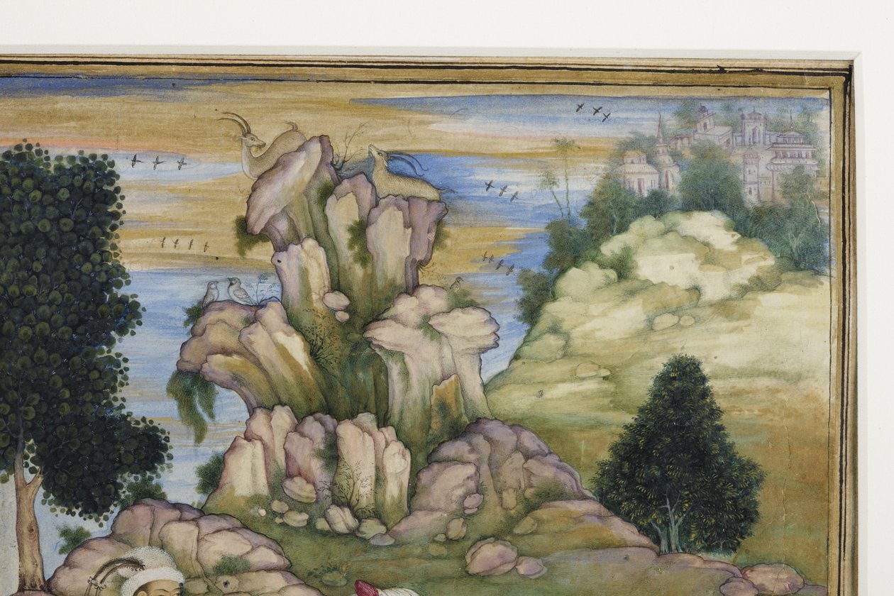 Piknik i løpet av en jakt, detalj, ca. 1615 (ugjennomsiktig wc på papir) av Indian School