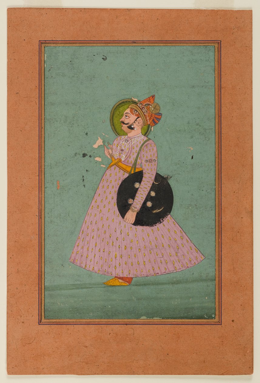 Portrett av Maharaja Bakhat Singh, tidlig på 1800-tallet (ugjennomsiktig wc på gullpapir) av Indian School
