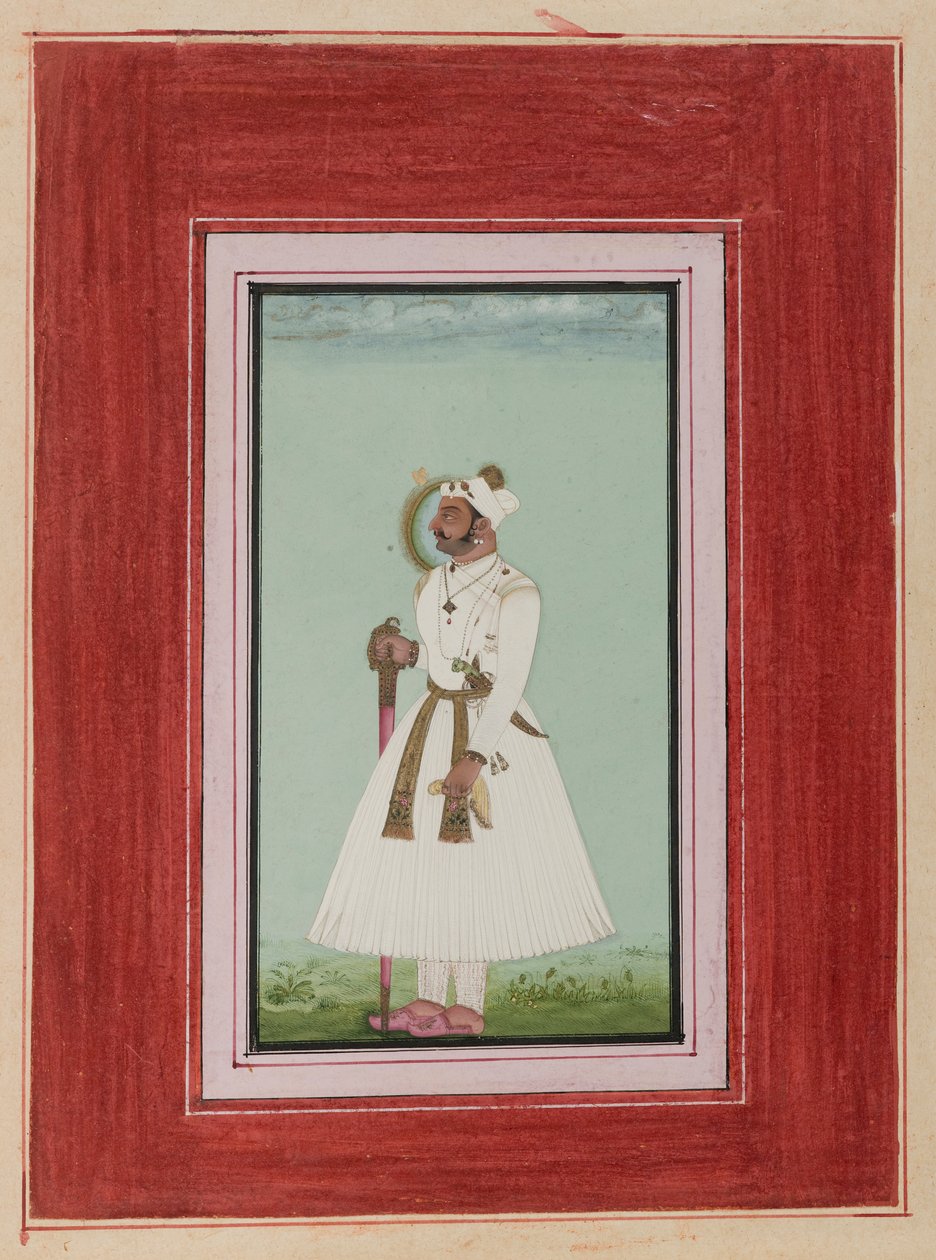 Portrett av Rao Vir Singh, ca. 1780-1790 (ugjennomsiktig wc og gull på papir) av Indian School