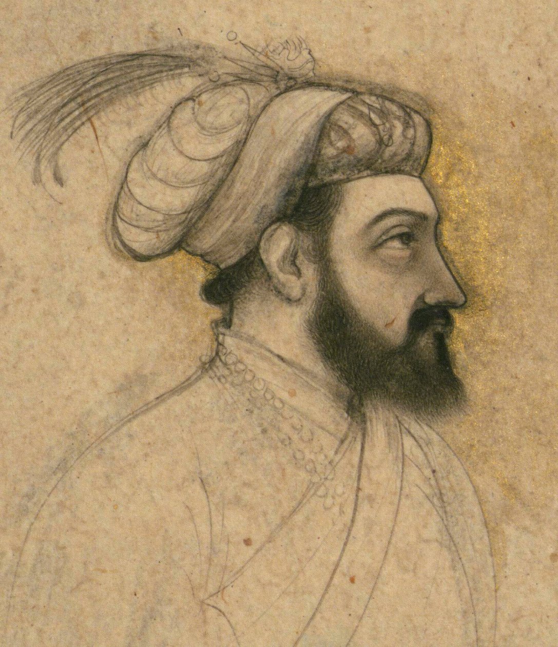 Portrett av Shah Jahan, midten av 1600-tallet (blekk og pigmenter på papir montert på papp) av Indian School