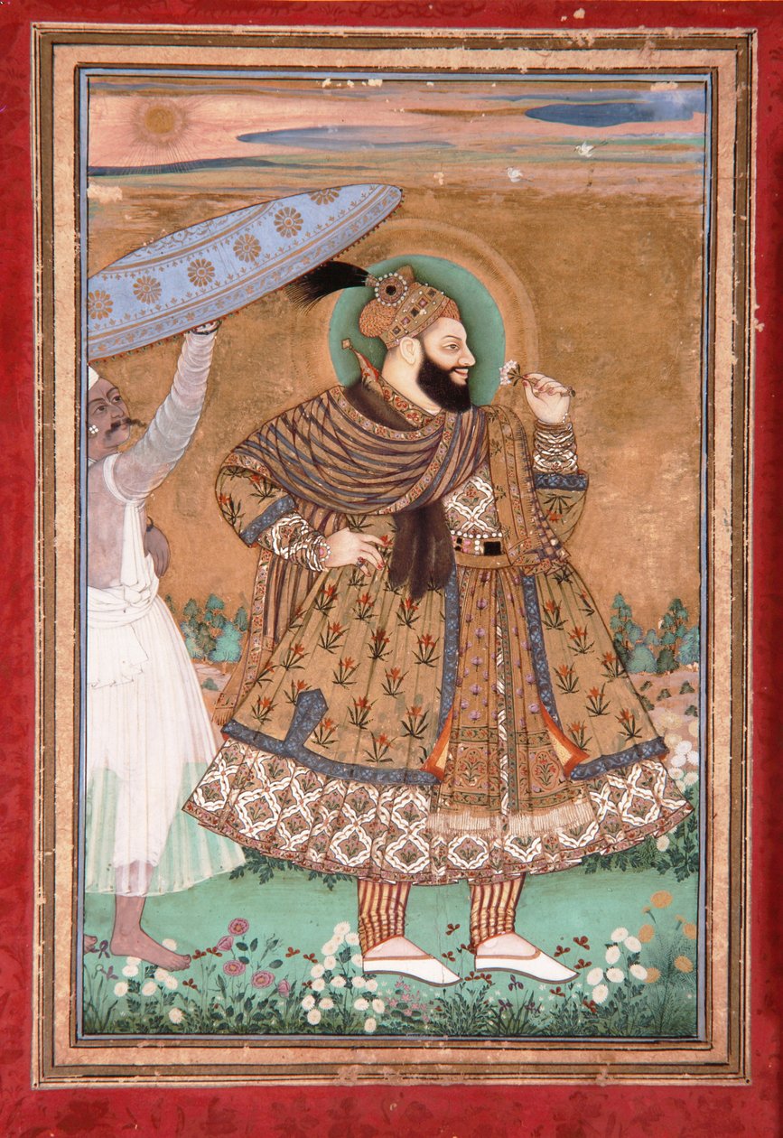 Portrett av Sultan Abul Hasan fra Golconda, stående, ca. 1675 (ugjennomsiktig wc og gull på papir) av Indian School