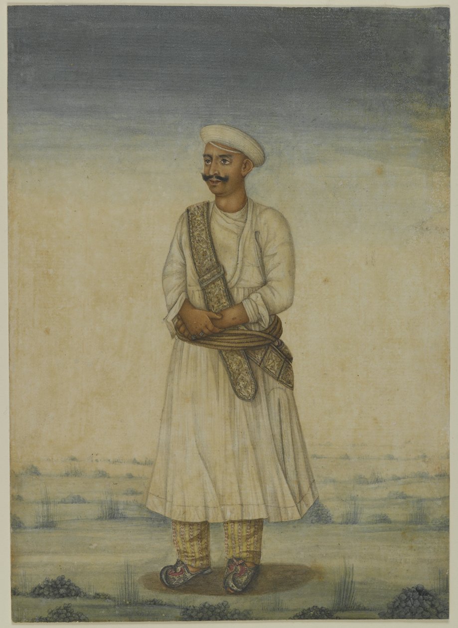 Portrett av en mann (akvarell på papir) av Indian School