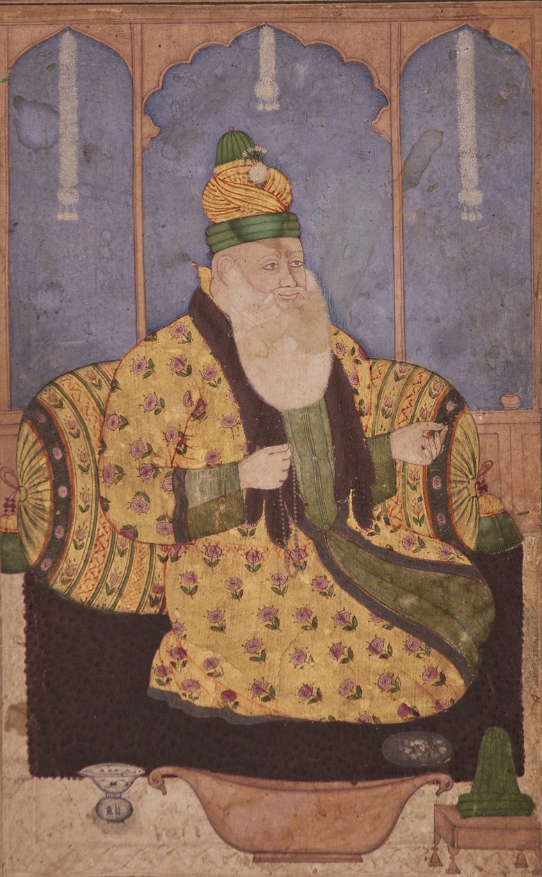 Portrett av en sufi-sjeik, ca. 1670 (ugjennomsiktig wc og gull på papir) av Indian School