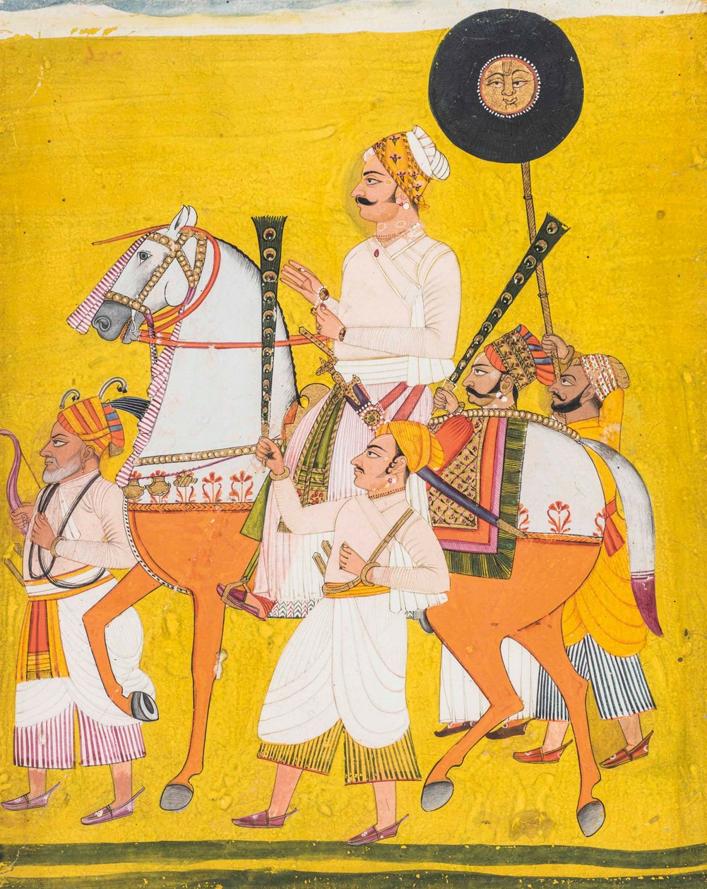 Portrett av en mann på hesteryggen, muligens Maharaja Jai Singh II av Indian School