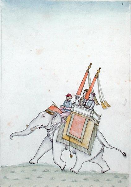 Portrett av en prins som rir på en elefant, tidlig på 1800-tallet (akvarell på papir) av Indian School