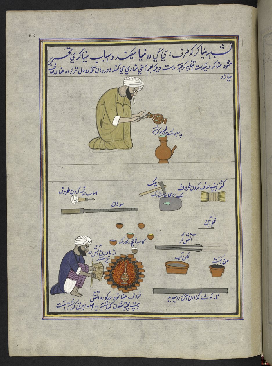 Pot-emaljerer,  86 tegninger bundet inn i et bind som viser håndverk og yrker i Kashmir, håndverkere vises i arbeid med redskaper og utstyr,  Av en Kashmir-kunstner, sannsynligvis i Srinagar, ca. 1850-60 (gouache på papir) av Indian School