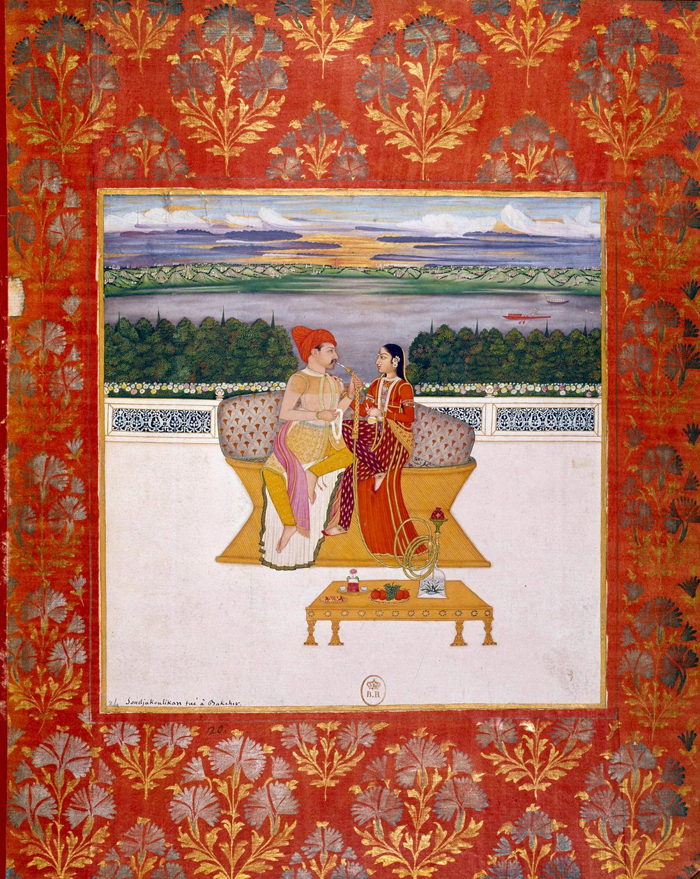 Prins Sudjakoulikan med en dame. Indisk miniatyr fra skolen i Lucknow. 1760 Paris, B.N. av Indian School