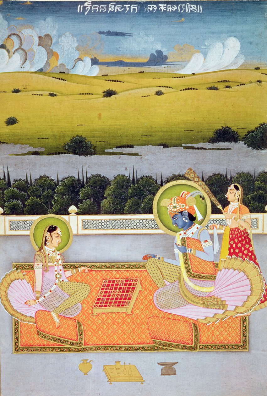 Prinsepar som spiller utkast, Rajasthan School, ca. 1750 av Indian School