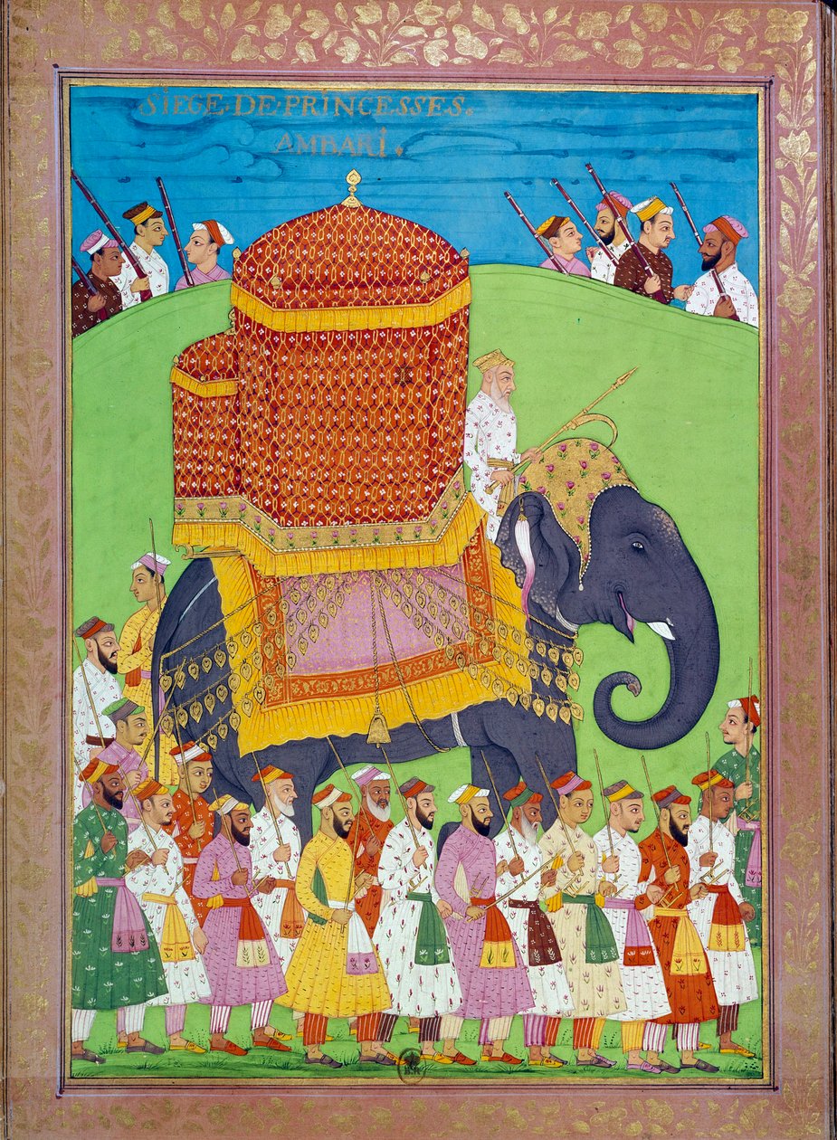 Prinsesse Palanquin på en elefant ved hoffet til Shah Alem Indiske og persiske miniatyrer i "" History of India from Tamertante to Orangreyb"" av Niccolo Manucci (1638-1717). B.N., Paris. av Indian School