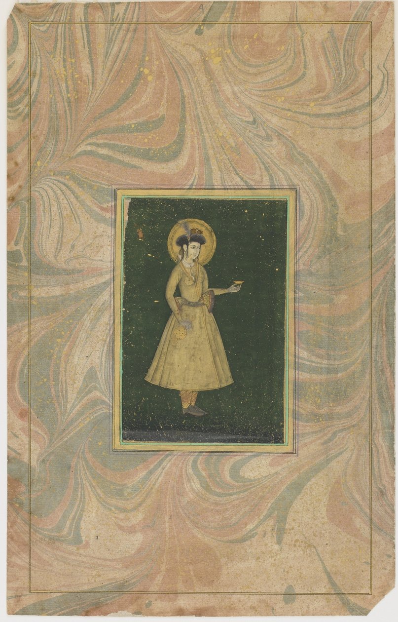 Prinsesse med vinkopp (ugjennomsiktig wc og gull på papir) av Indian School