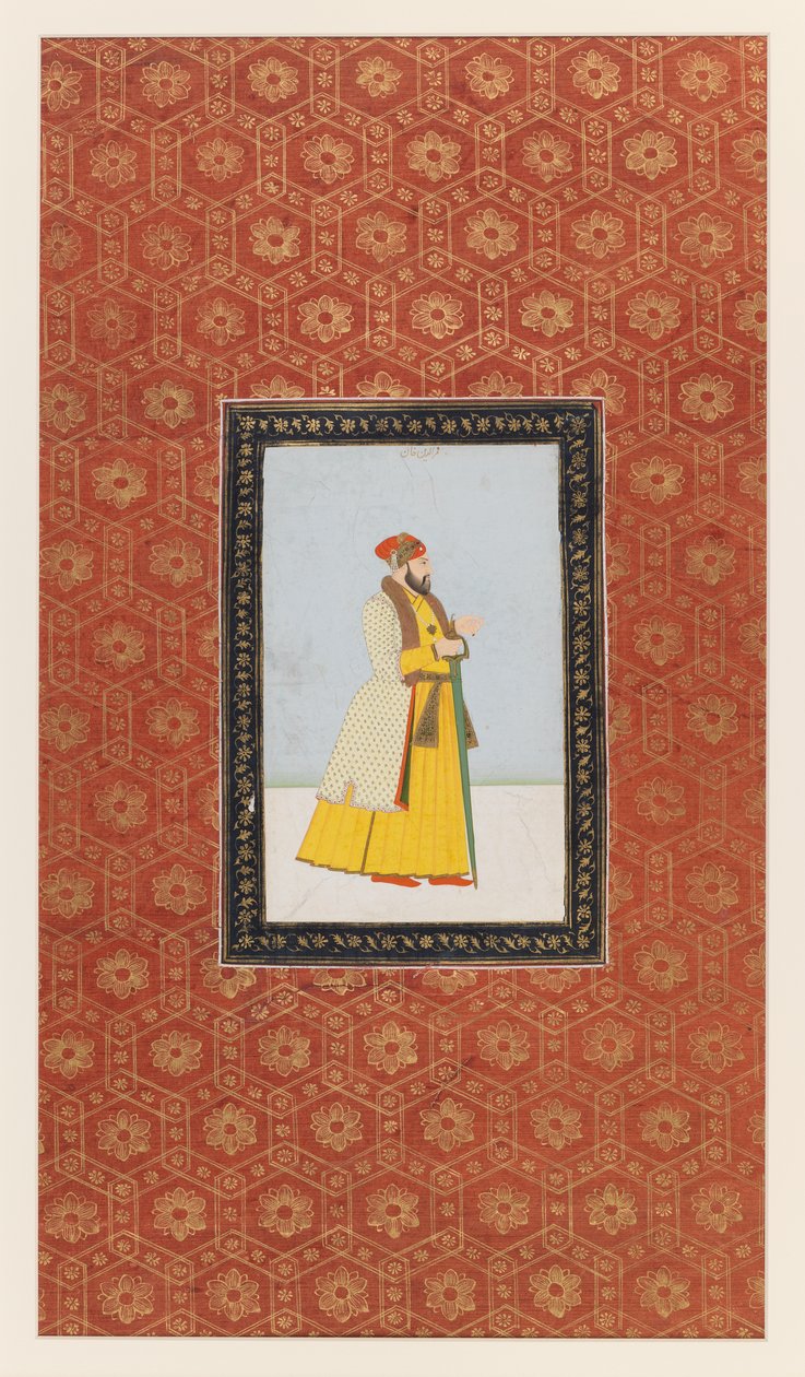 Qamar al-Din Khan, 1875-1900 (ugjennomsiktig wc og gull på papir) av Indian School