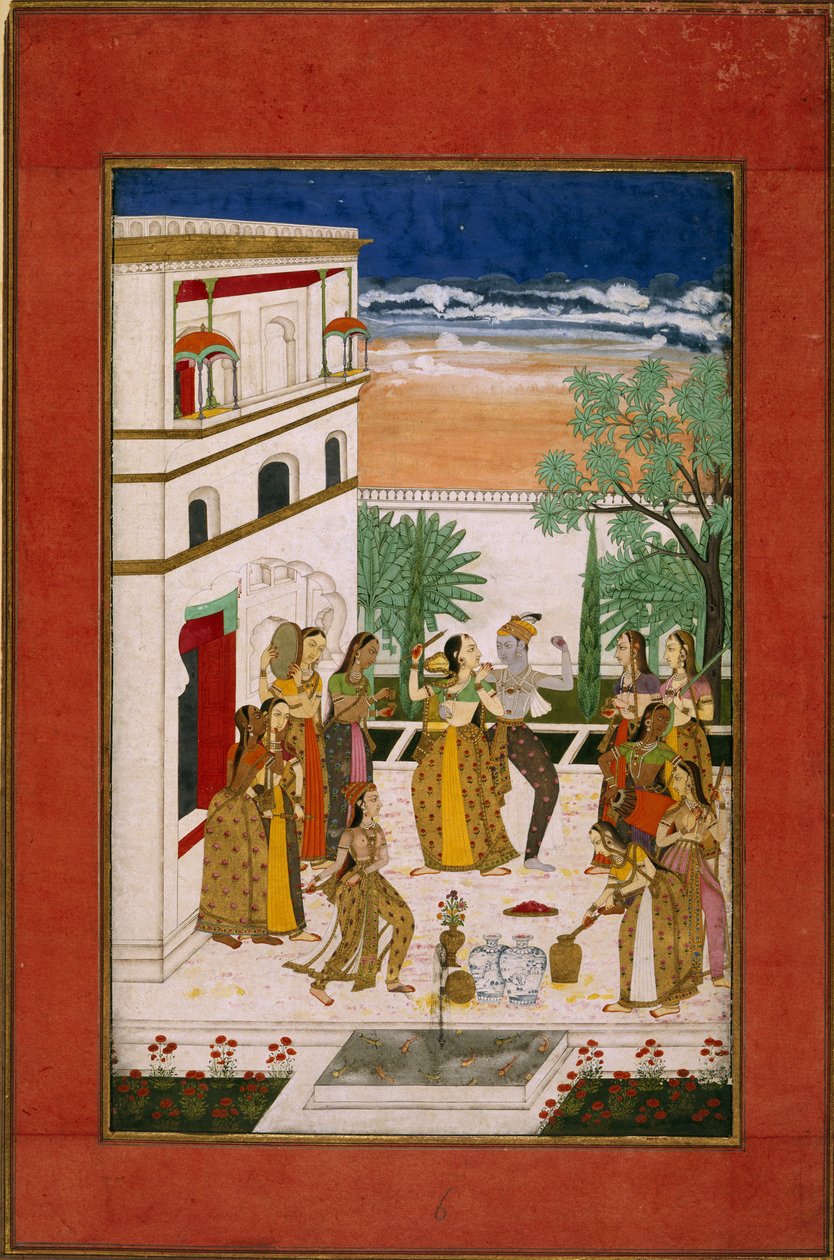 Radha og Krishna danser, ca. 1760 (akvarell på papir) av Indian School