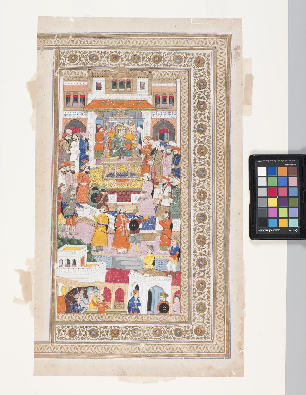 Raja With Courtiers (penn, blekk, gouache og bladgull på pergament) av Indian School