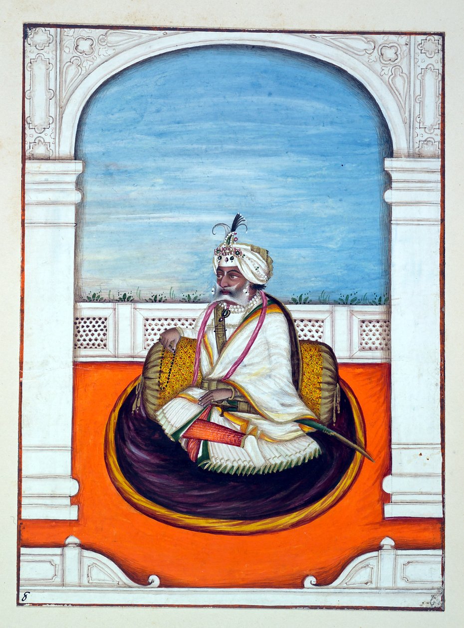 Rajah Gulab Singh, fra The Kingdom of the Punjab, its Rulers and Chiefs, bind I, et bind med 27 akvarellstudier av en uidentifisert indisk kunstner, ca. 1840 (wc på papir) av Indian School