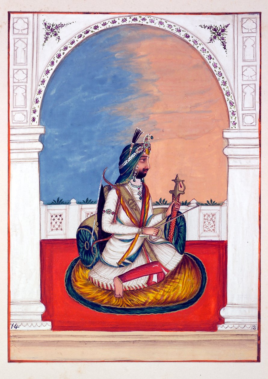 Rajah Hira Singh, fra The Kingdom of the Punjab, its Rulers and Chiefs, bind I, et bind på 27 akvarellstudier av en uidentifisert indisk kunstner, ca. 1840 (wc på papir) av Indian School
