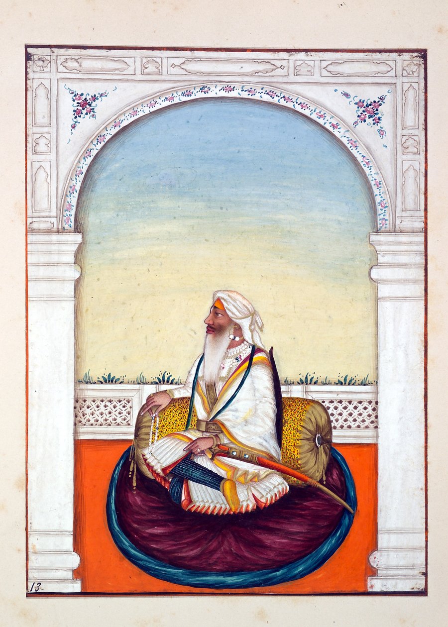 Rajah Iej Singh, fra The Kingdom of the Punjab, its Rulers and Chiefs, bind I, et bind med 27 akvarellstudier av en uidentifisert indisk kunstner, ca. 1840 (wc på papir) av Indian School