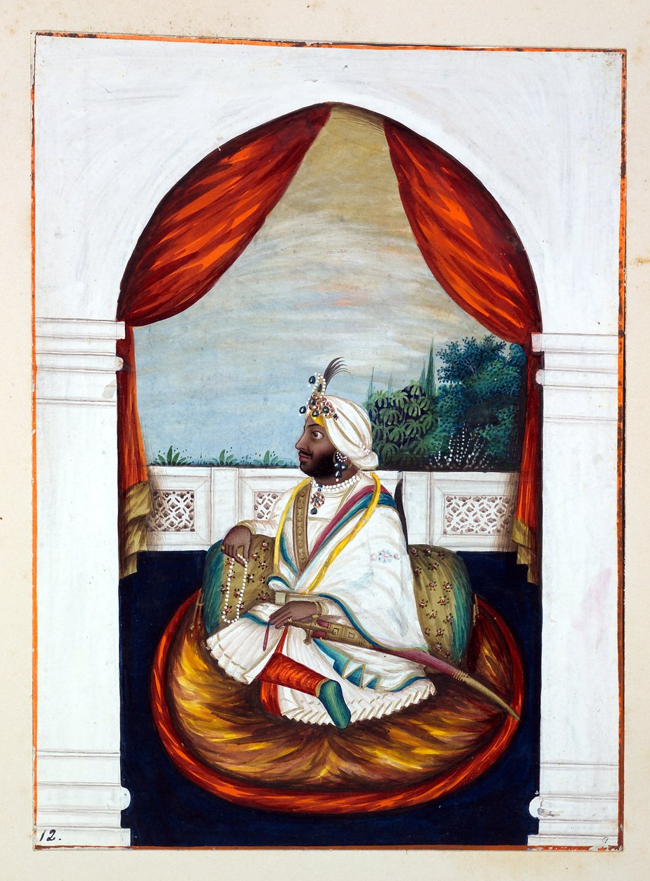 Rajah Sher Singh, fra The Kingdom of the Punjab, its Rulers and Chiefs, bind I, et bind med 27 akvarellstudier av en uidentifisert indisk kunstner, ca. 1840 (wc på papir) av Indian School