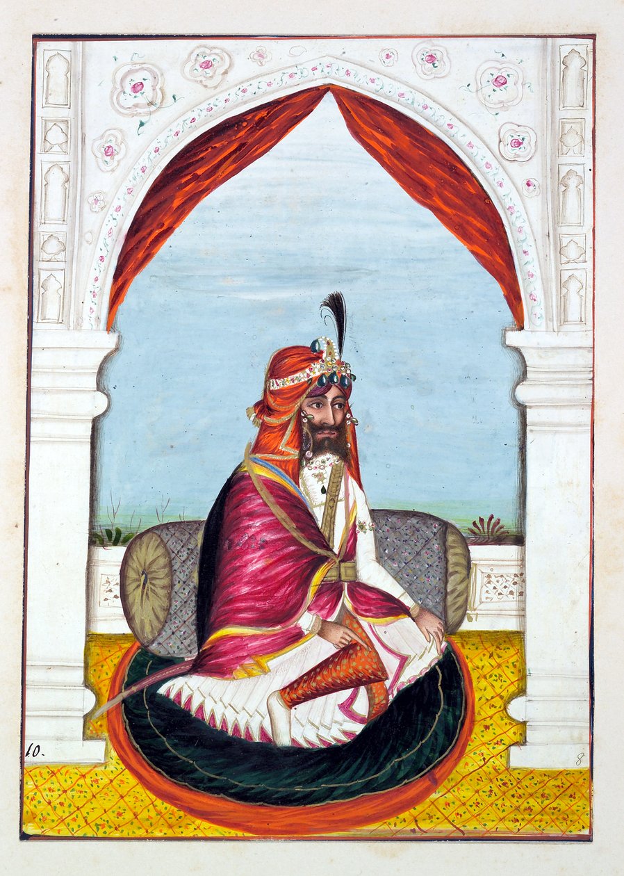 Rajah Suchet Singh, fra The Kingdom of the Punjab, its Rulers and Chiefs, bind I, et bind på 27 akvarellstudier av en uidentifisert indisk kunstner, ca. 1840 (wc på papir) av Indian School
