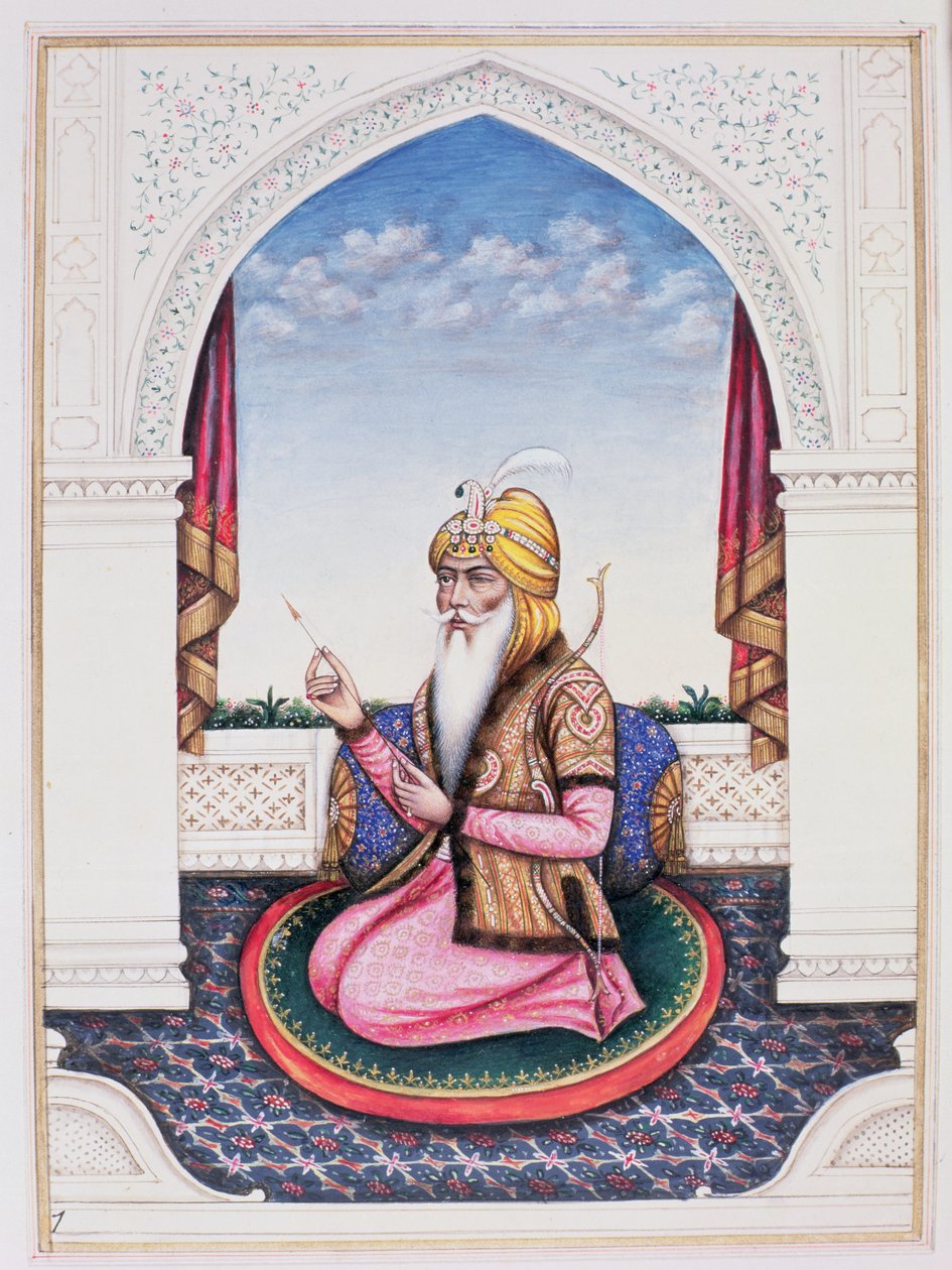 Ranjit Singh (1780-1839) Maharajah of the Punjab (blyant, gouache og wc på papir) av Indian School
