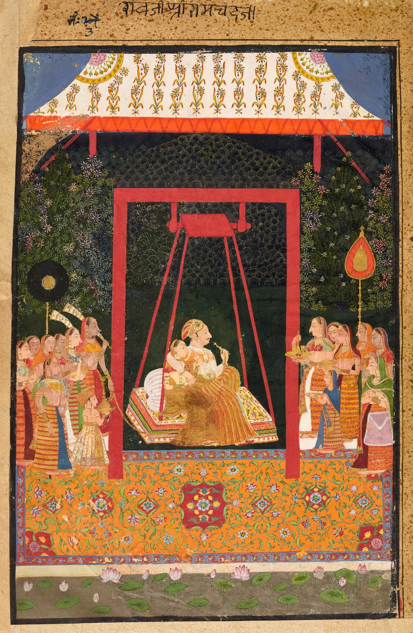 Rao Ram Chandra og kjæresten hans på en huske, ca. 1710 av Indian School