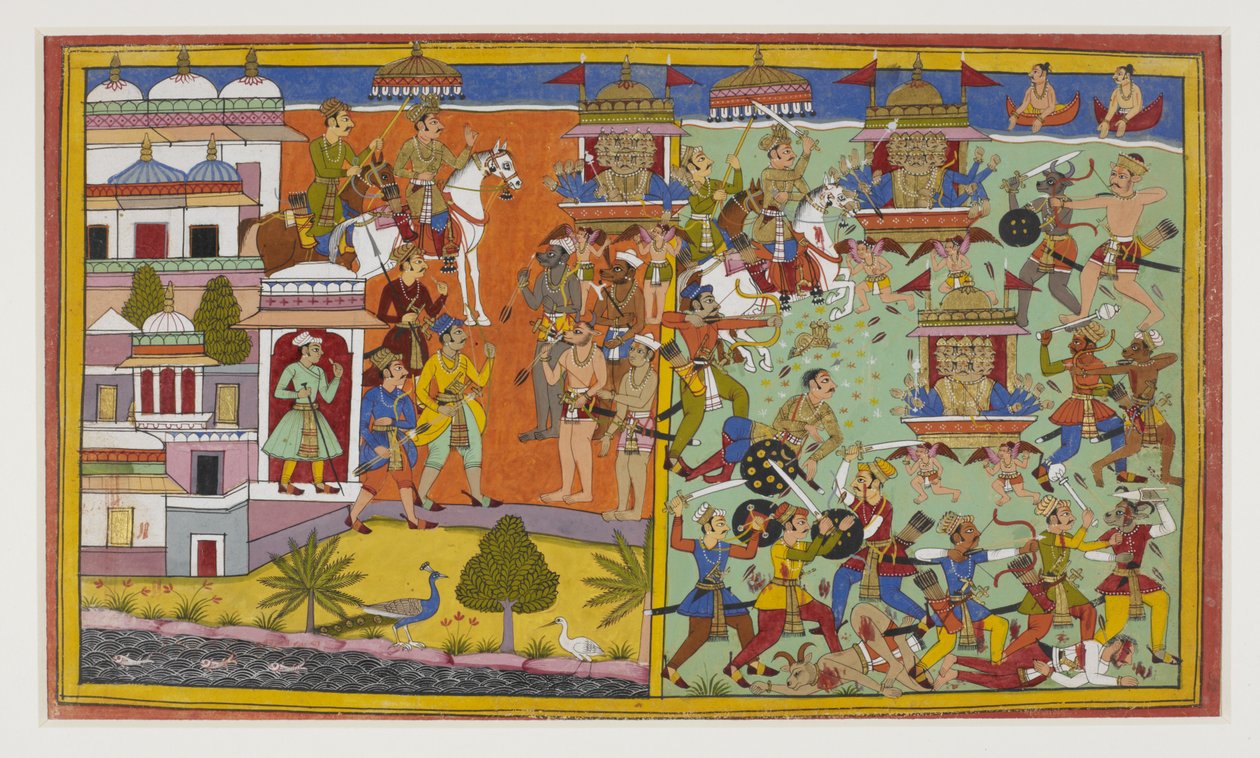 Ravana beseirer kong Anaranya, som profeterer hans død for Ramas hender av Indian School