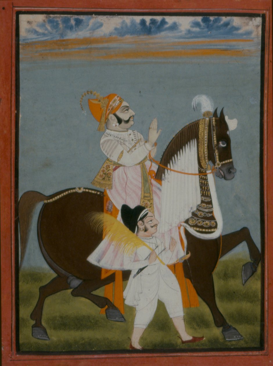 Rawat Bhim Singh fra Salumber Riding Noor, 1820 av Indian School