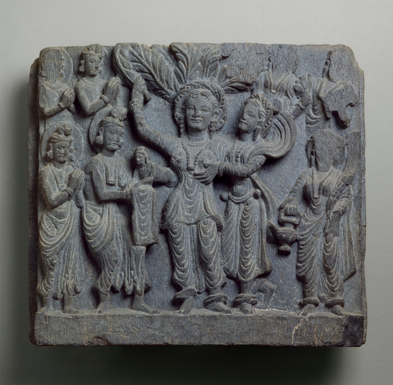 Relieff som viser fødselen til Buddha, Gandhara, sannsynligvis Sikri, 2.-3. århundre (skifer) av Indian School