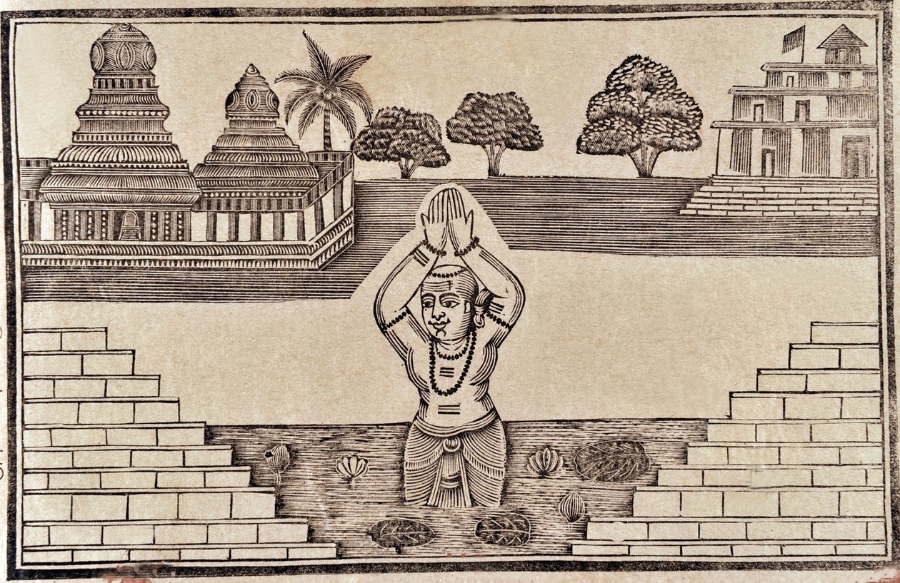 Elvescene (treblokktrykk) av Indian School