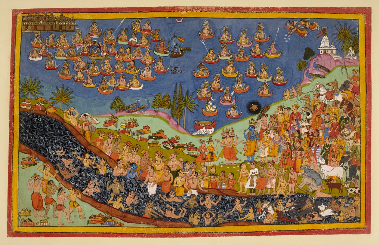 Rāma stiger opp til himmelen med sine følgere, og folket i Ayodhyā oppnår mokṣa av Indian School