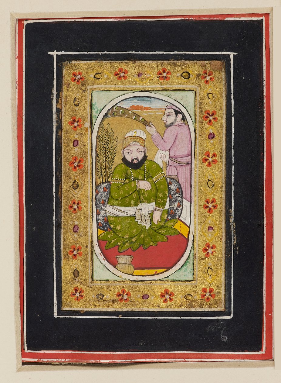 Hersker iført en grønn jama fulgt av en morkisk bærer, 2. halvdel av 1700-tallet (gouache på papp) av Indian School