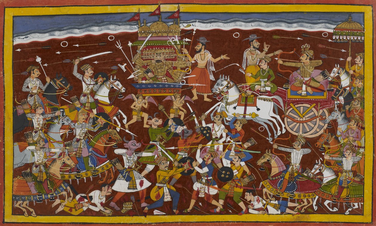 Rāvaṇa kjemper mot Mandhāta, men vismennene forsoner dem av Indian School